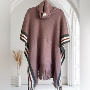 Cato Mauve Hooded Poncho with Fringe